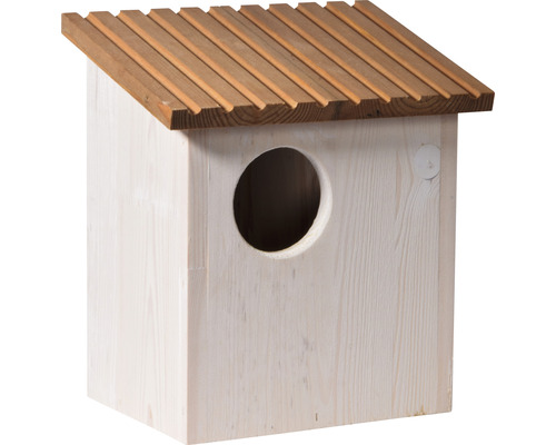 Eekhoornhuisje, dobarhout, 26 x 19 x 29 cm, bruin en wit