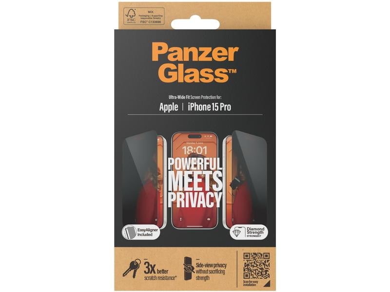 Panzerglass Displayschutz Ultra Wide Fit Privacy iPhone 15 Display-Schutzfolie für das Apple iPhone 15 Pro
