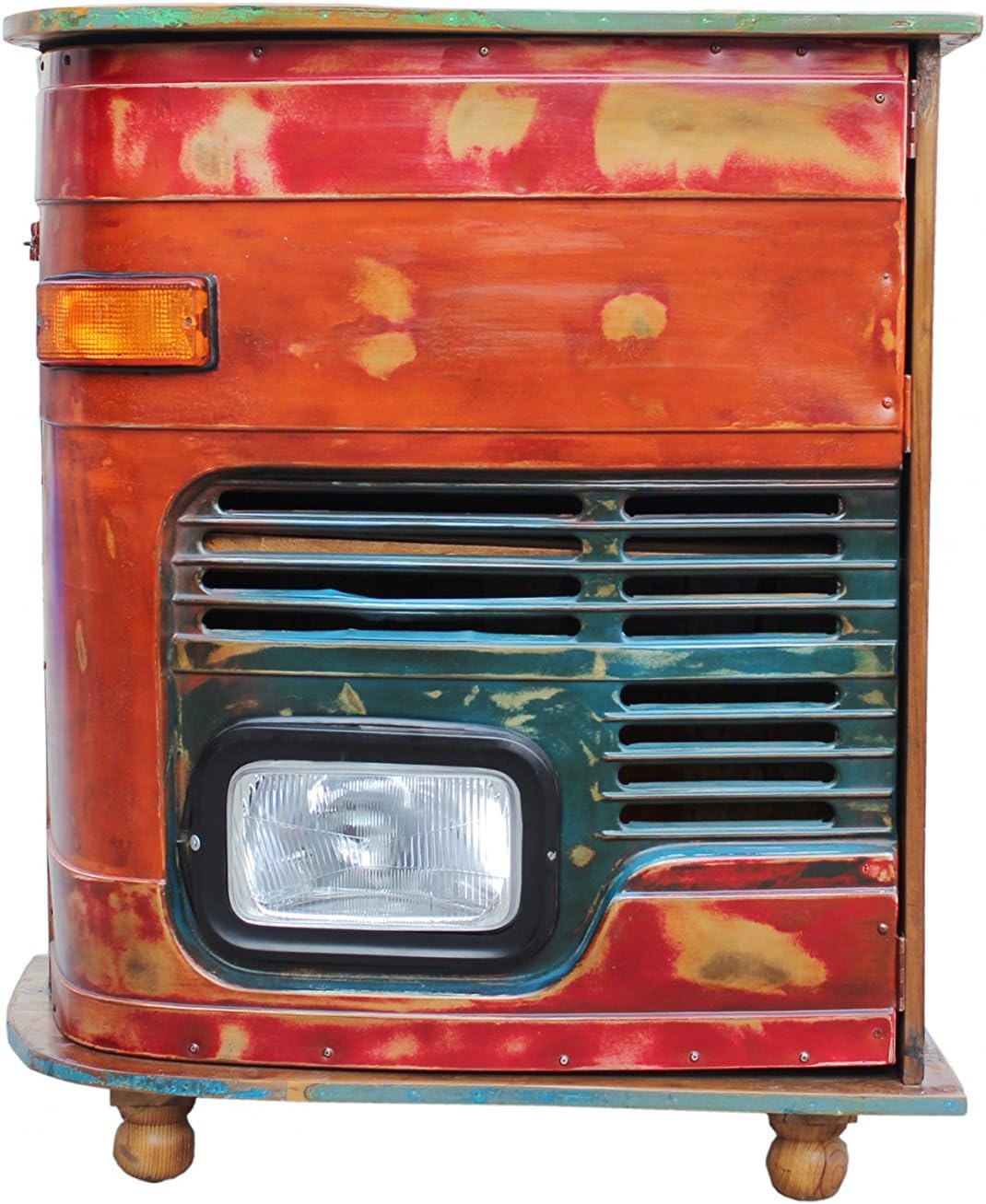 Sit Möbel LKW-Kommode/Barschrank, This & That, LKW-Kühlergrill mit Deckplatte BZW. Rückseite aus Buntem Altholz, Rot, Deckplatte Bunt, Innen 1 Boden