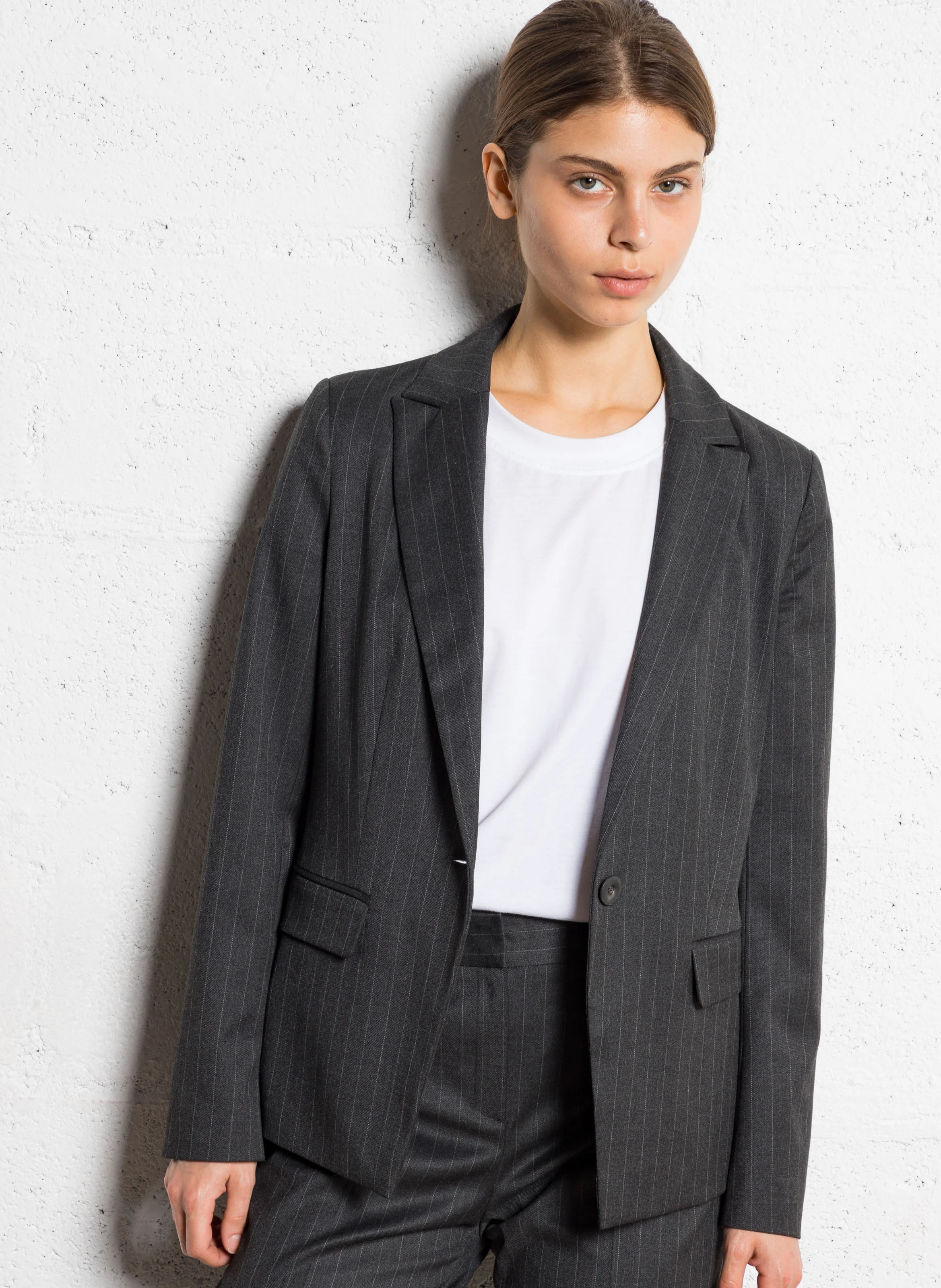 SIMONE - Veste de tailleur rayée en laine mélangée | Gris