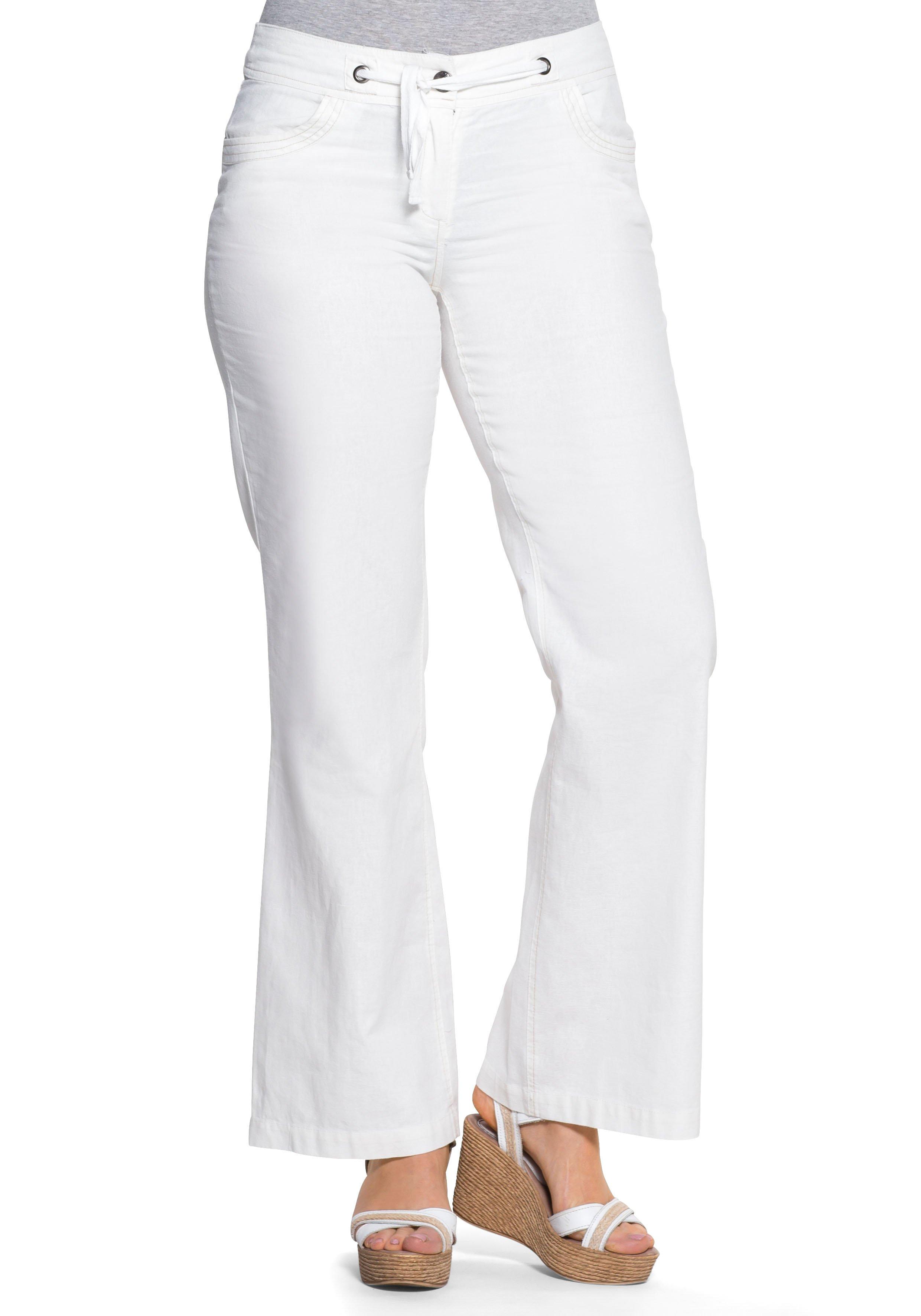 Weite Bootcut-Hose mit Leinenanteil