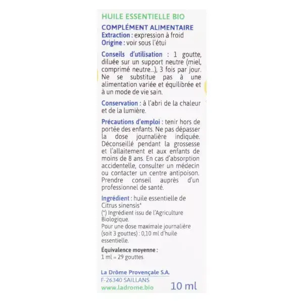 Óleo Essencial de Laranja Doce Orgânica Ladrome 10ml