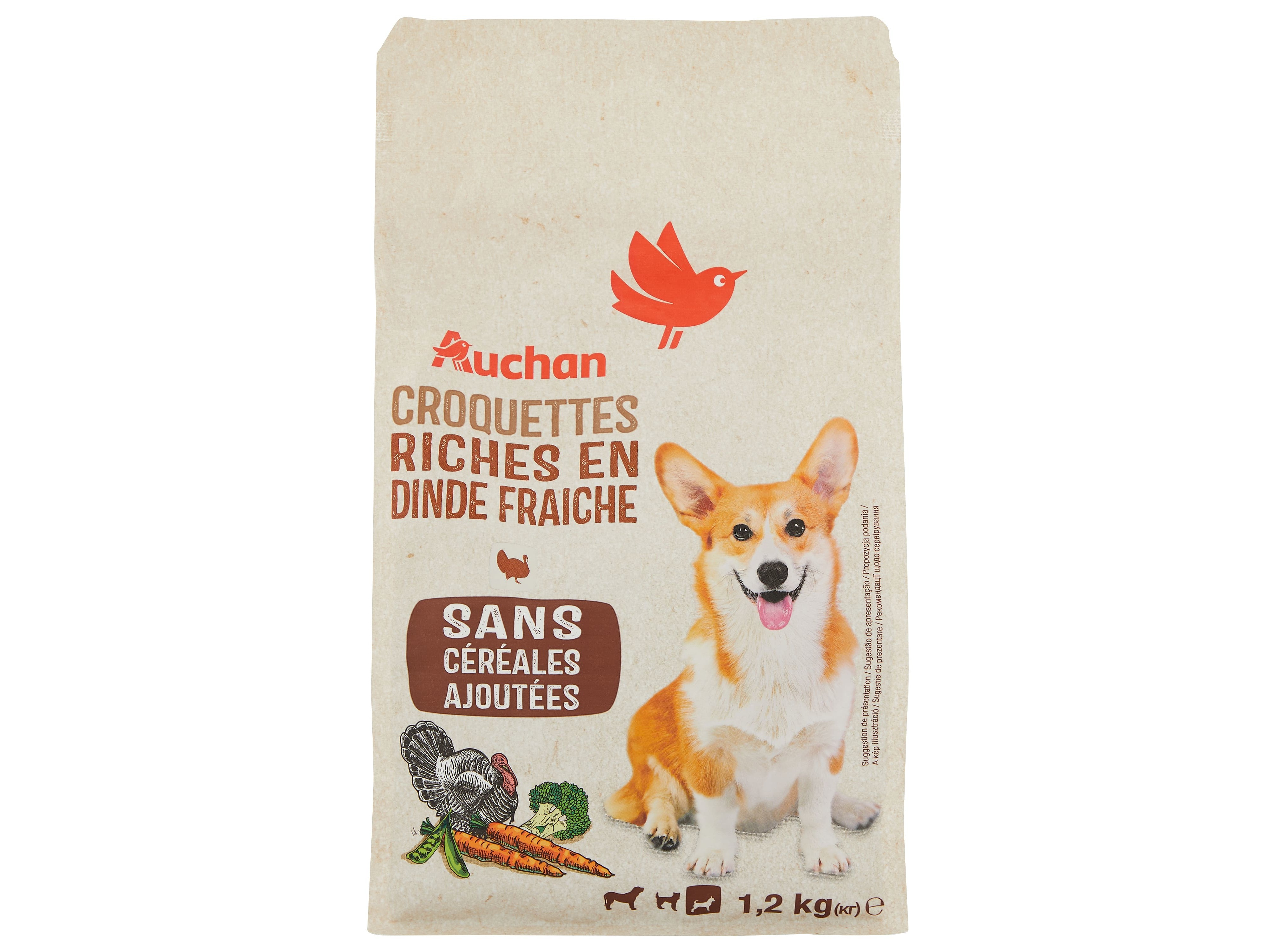 RAÇÃO PARA CÃO AUCHAN NATURAL RAÇAS PEQUENAS RICO EM PERU FRESCO SEM CEREAIS ADICIONADOS 1.2KG