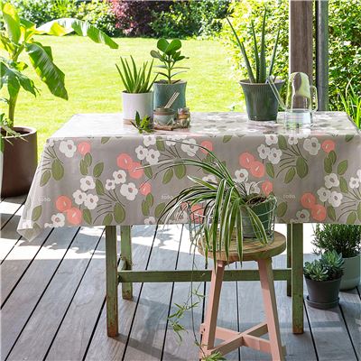 Toile cirée à fleurs blanches et roses