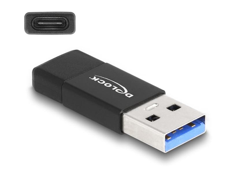 Delock USB-Adapter 3.2 Gen 2 (10 Gbps) USB-A Stecker - USB- Delock USB 3.2 Gen 2 Adapter USB Typ-A Stecker zu USB Type-C Buchse aktiv schwarz