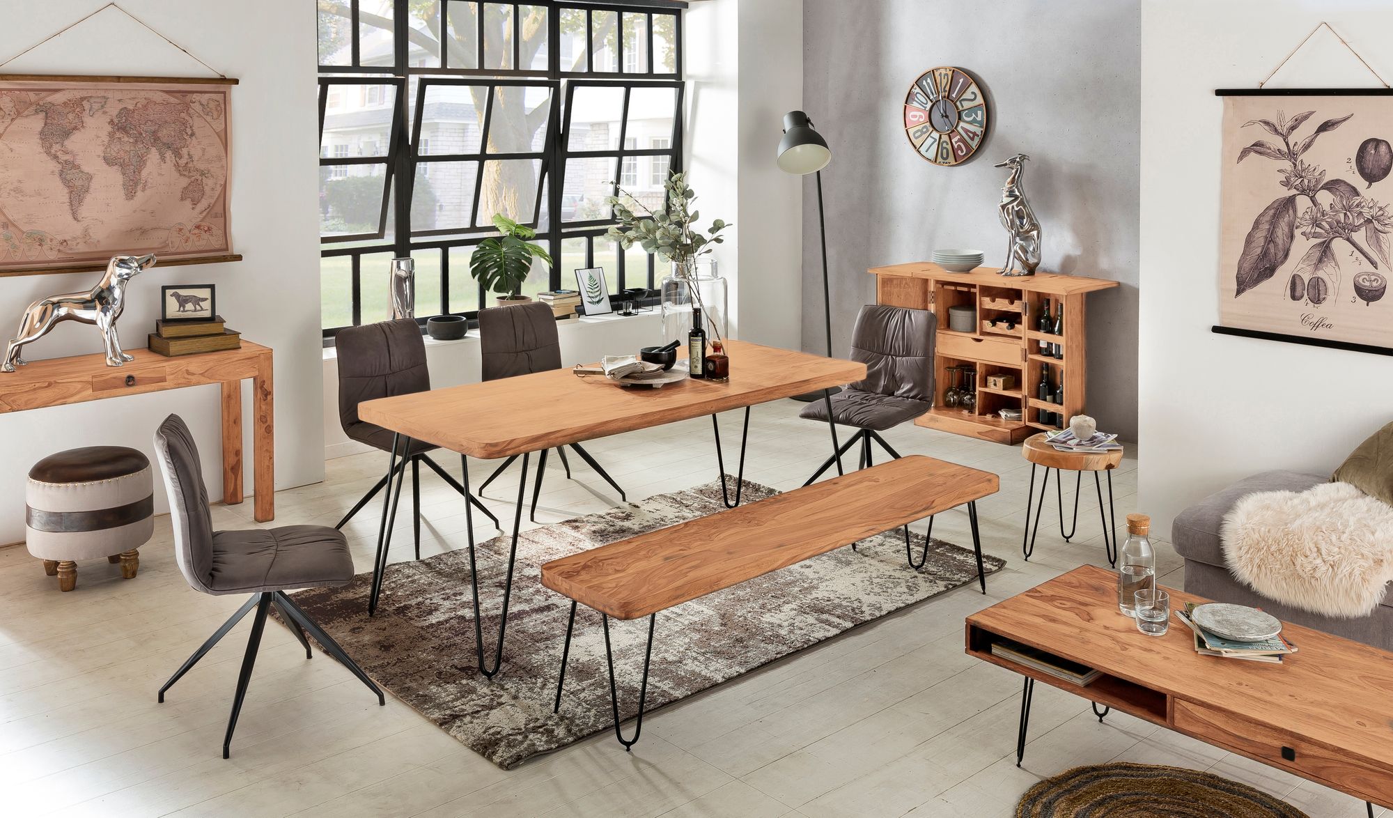 KADIMA DESIGN Sitzbank BALU Massivholz: Landhausstil, verschiedene Größen, Metallbeine, einfache Pflege
