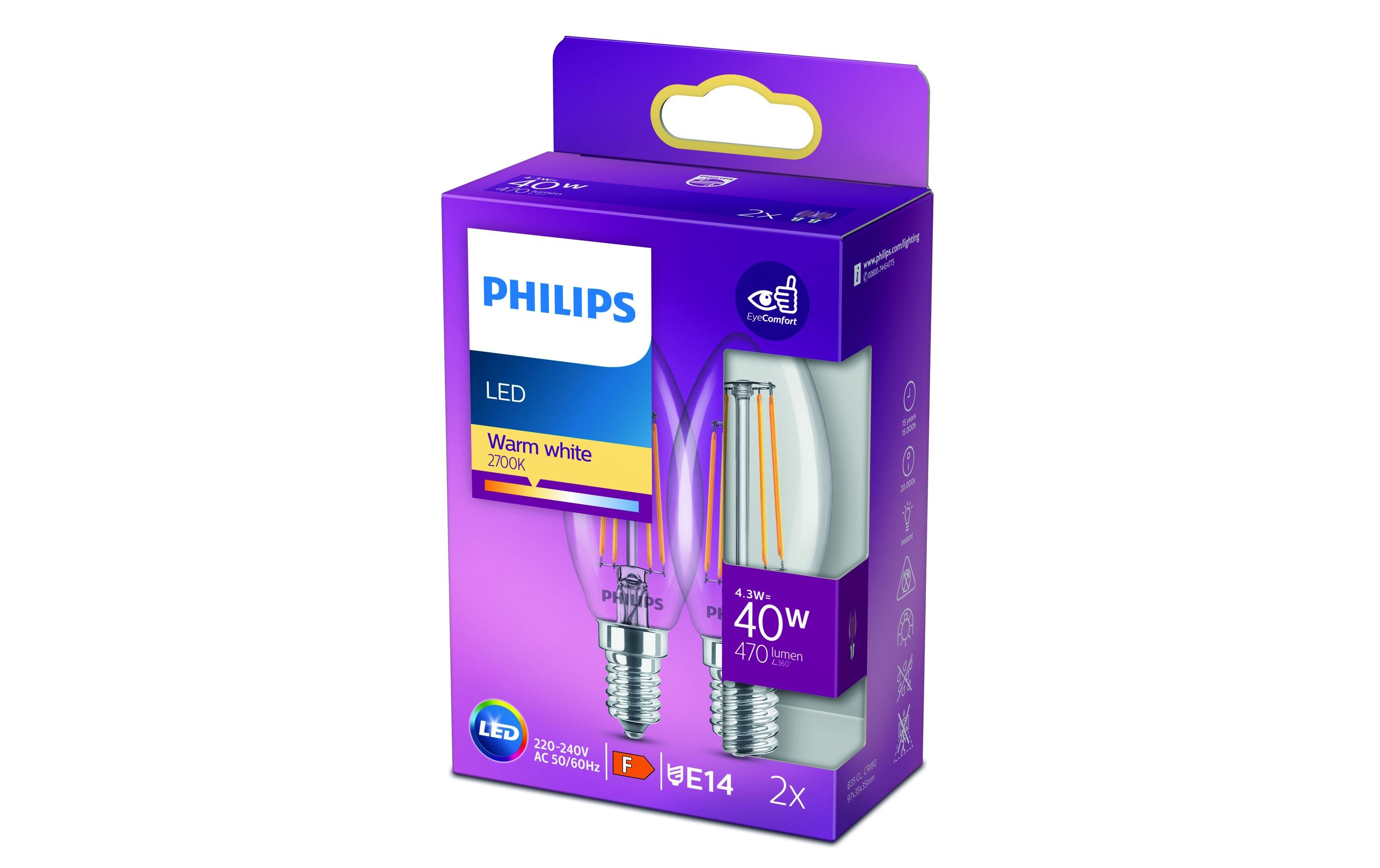 Lampe LEDcla 40W E14 B35 WW CL ND 2PF WarmweissLeuchtmittel B35 mit klarem Glas
