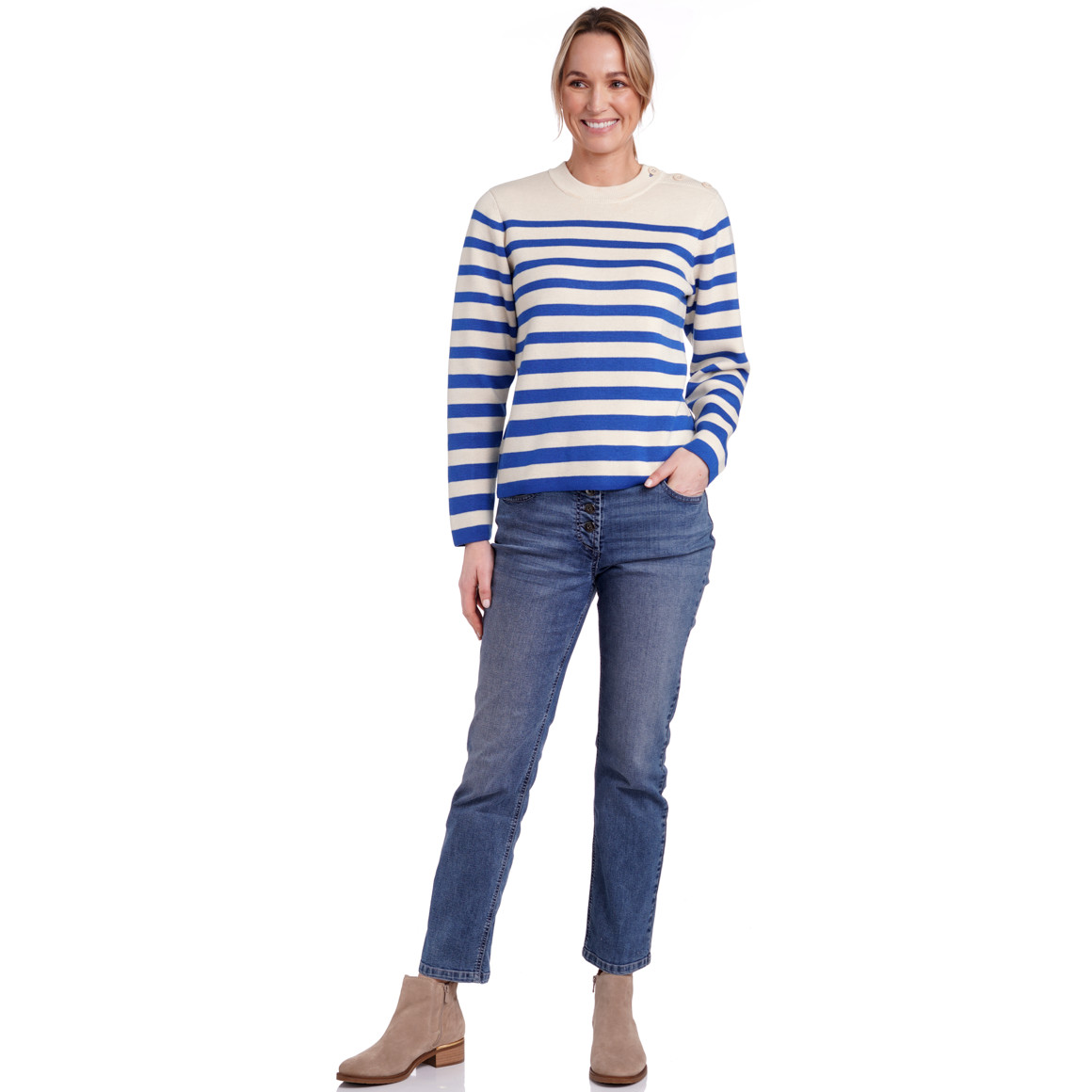 Gina Benotti Damen Strickpullover im Streifen-Look blau / beige