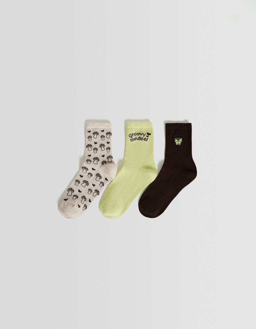 Pacote com 3 pares de meias estampadas