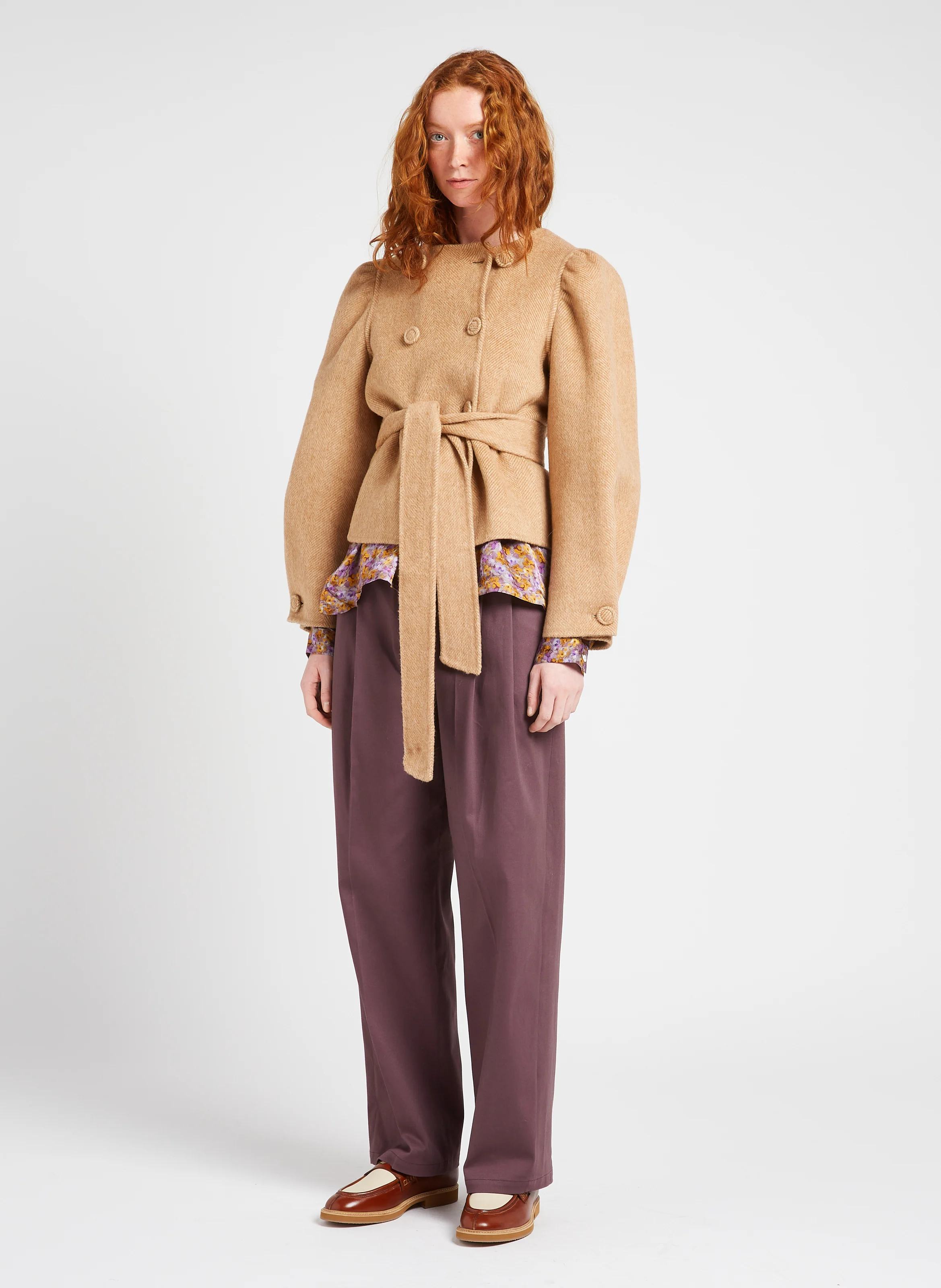 LIBELLULA - Manteau court droit en laine mélangée | Beige