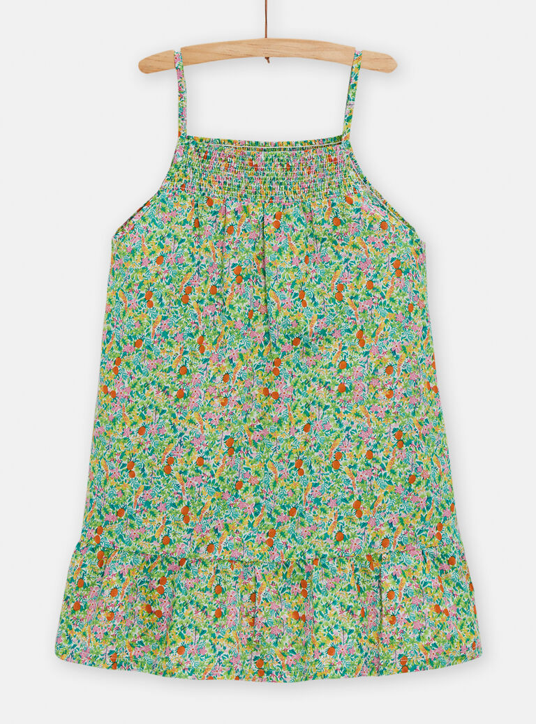Robe à bretelles vert imprimé tropique pour fille