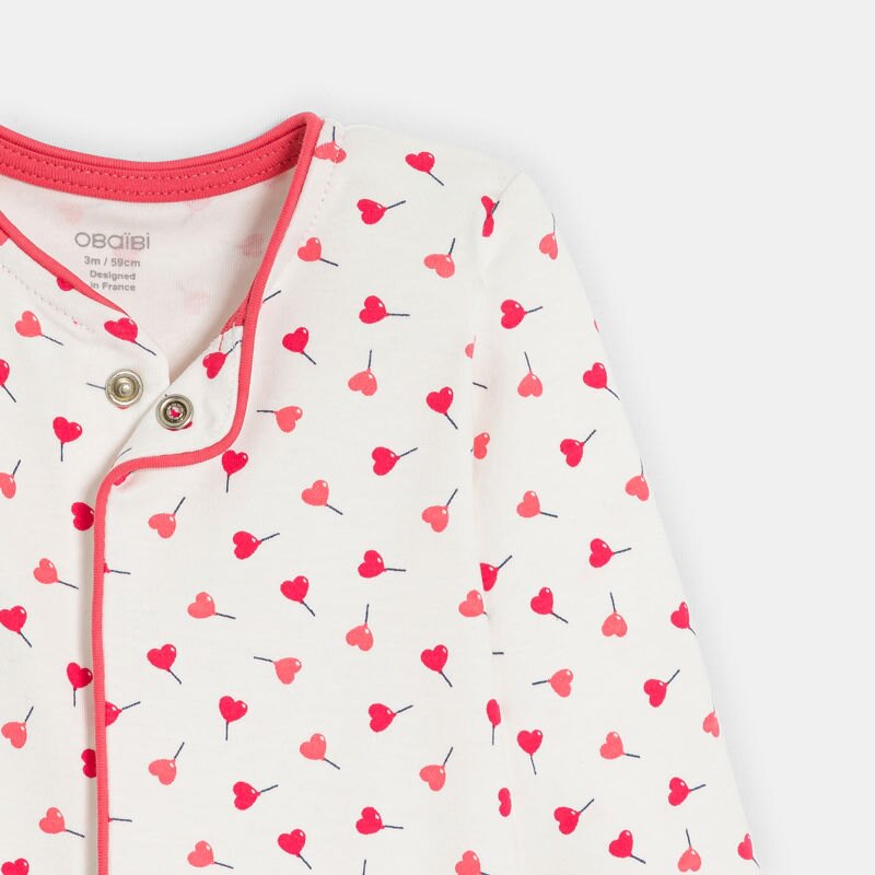 Dors-bien interlock cœurs blanc bébé fille Rouge