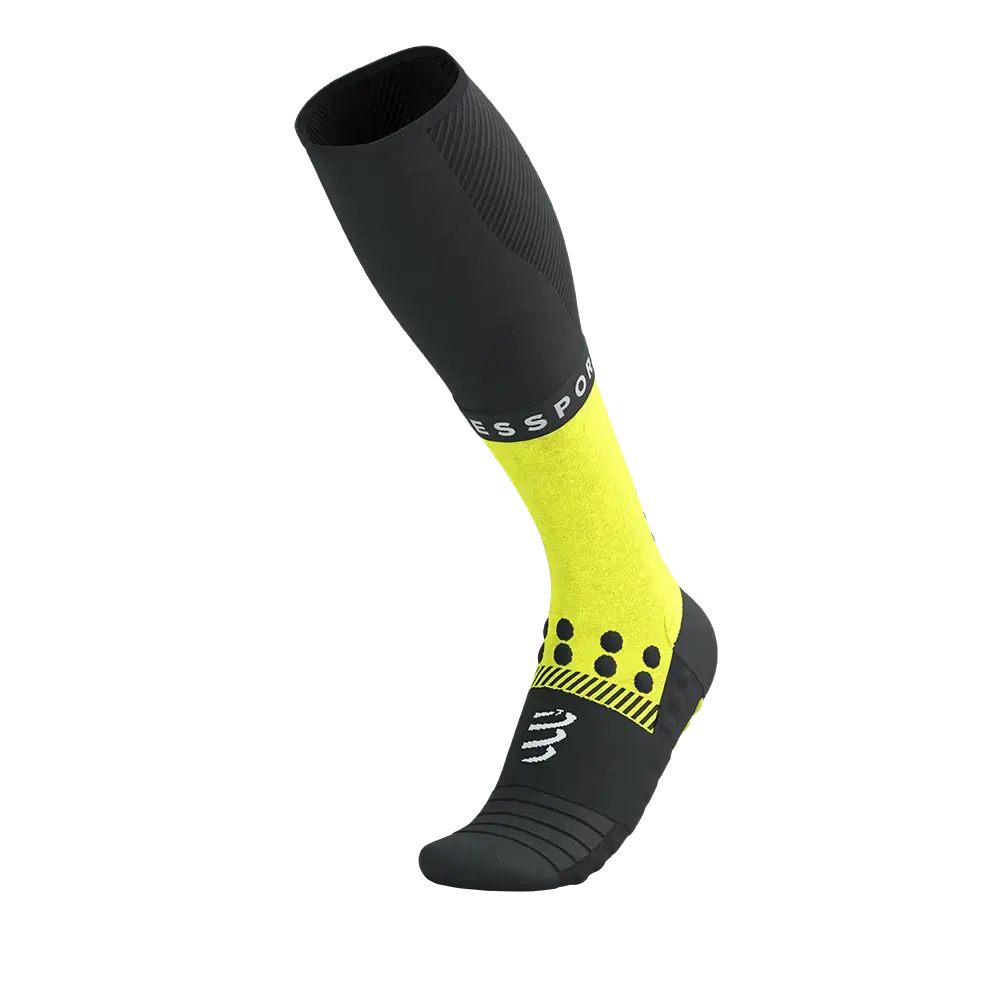 Compressport Full Socks Winter Run Compressiesokken Zwart/Geel