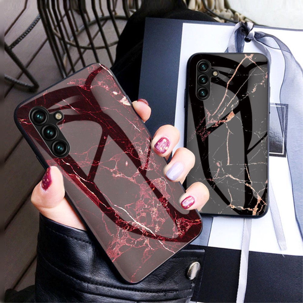 Samsung Galaxy A54 5G Hardcase Hybrid Schutzhülle Glas Rückseite Marmor Marble - Schwarz / Weiss