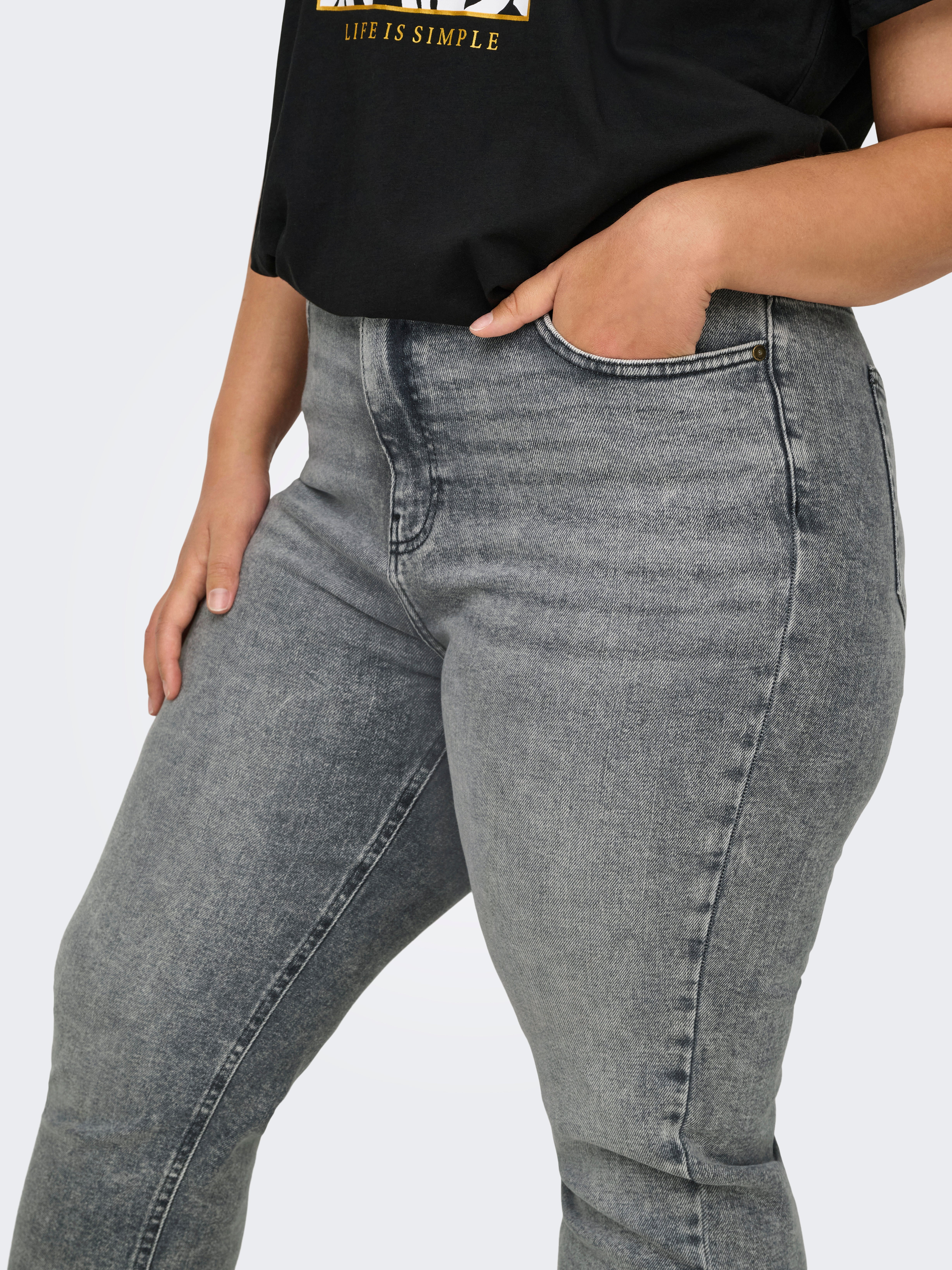 CARMILY Hohe Taille Gerade geschnitten Jeans Medium Grey Denim