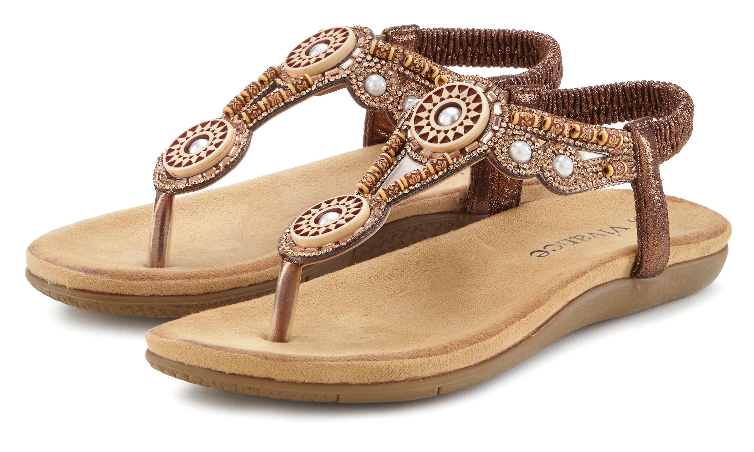 Vivance Zehentrenner  Sandale, Sommerschuh, Pantolette mit Perlen und Steinchen VEGAN