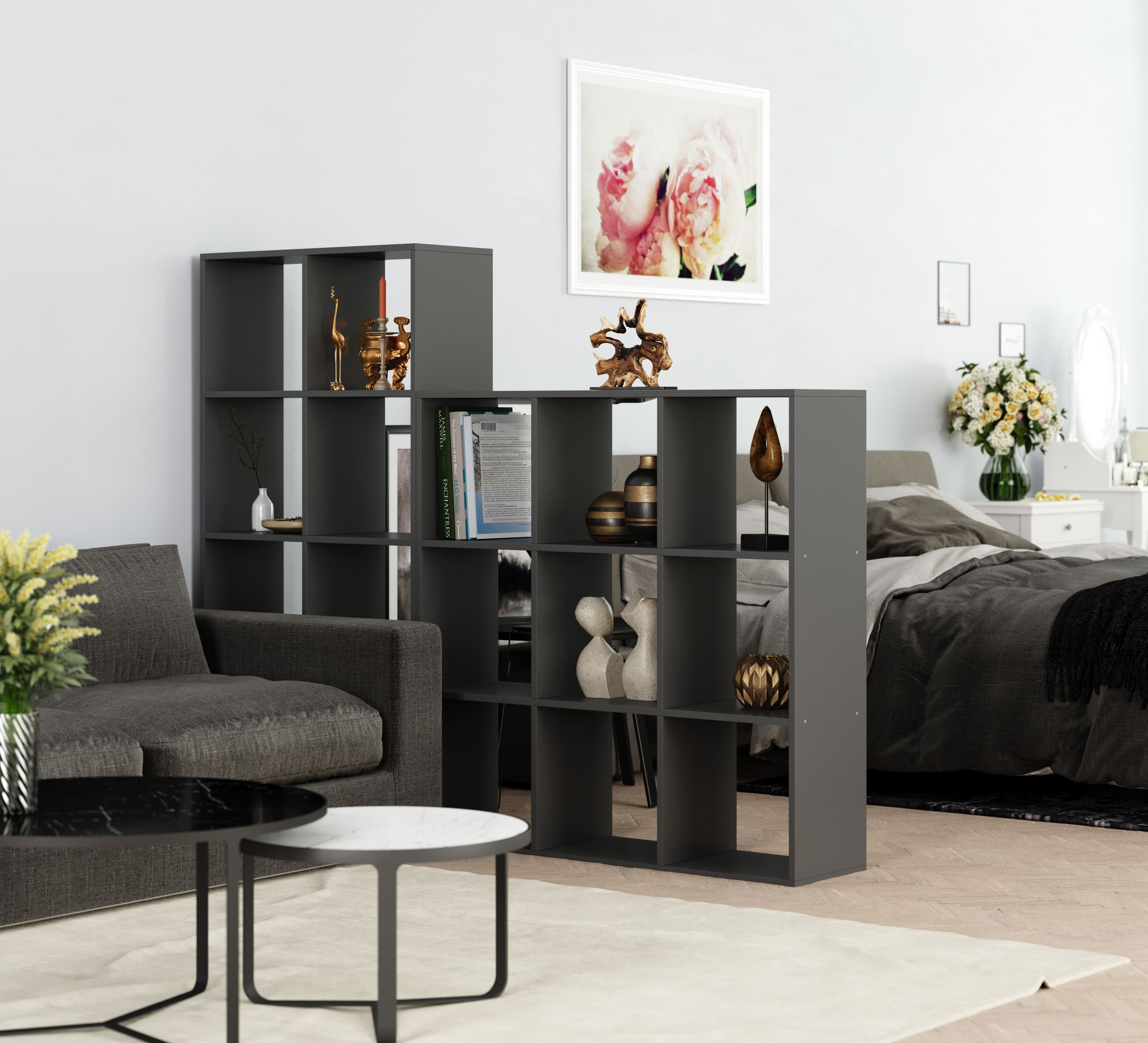 Bücherregal Raumteiler NOUR 9 Fächer 107 x 107 cm schwarz