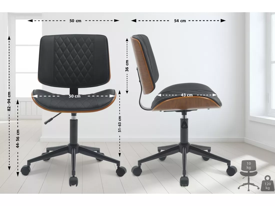 Chaise de bureau - Bois - Noyer / Noir - Plover