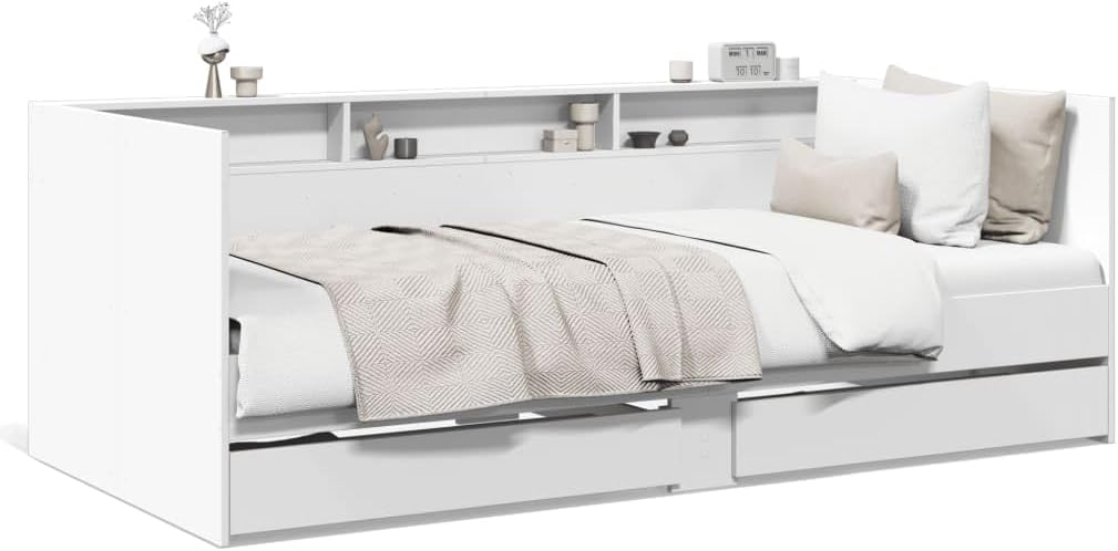Tagesbett 2 Schubladen Bett 100 x 200 cm mit Stauraum Schlafsofa Daybett Sofabett Einzelbetten 100 x 200 cm Jugeundbett Gästebett, ohne Matratze, Weiß