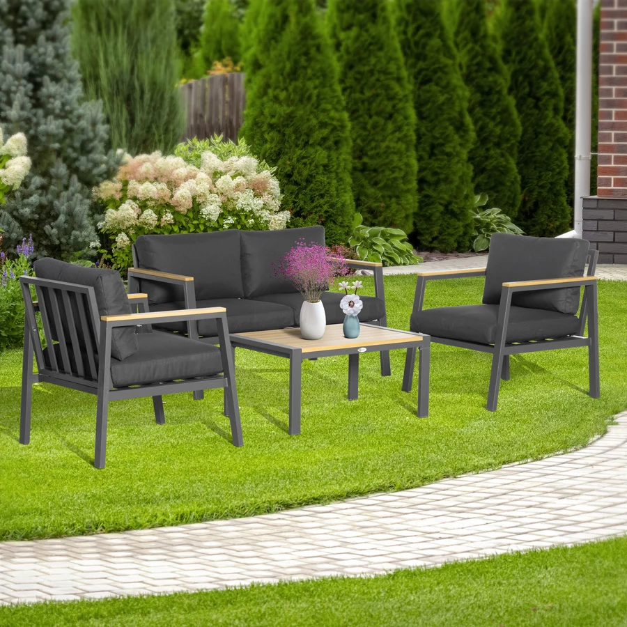 Outsunny Gartenmöbel Set mit Kissen grau