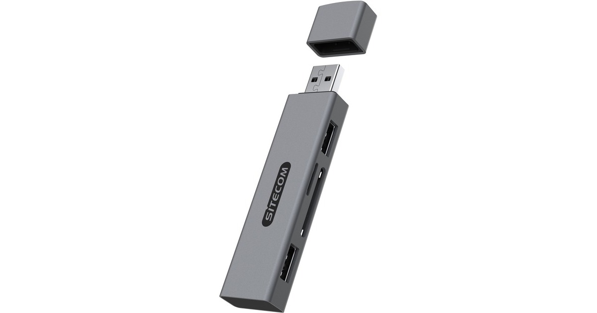 SitecomUSB-Stick kaartlezer met 2x USB  (Grijs)