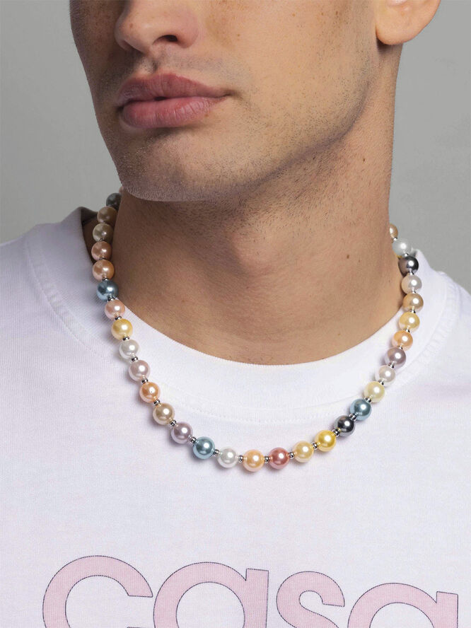 Nialaya Pastel Pearl Necklace with Stainless Steel Pearl