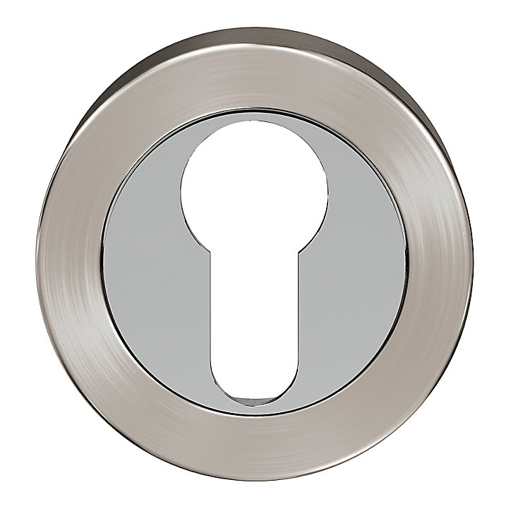 Rosace de fonction rond à visser GoodHome Duod Zamac effet chrome et nickel satin gris Ø52mm