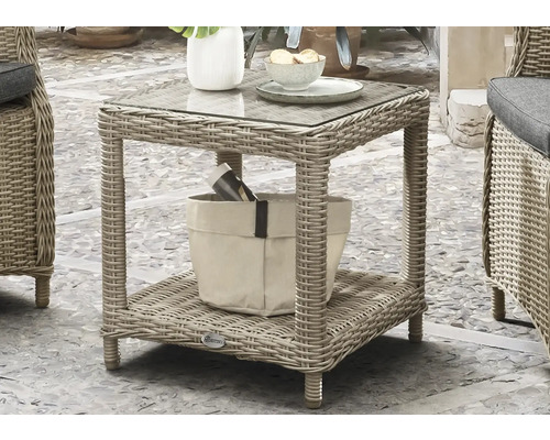 Destiny LUNA MERANO 2-zits balkonset bestaande uit: 2 fauteuils, bijzettafel, polyrotan, glas, aluminium, beige