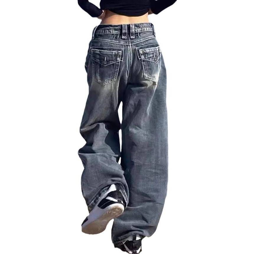 Jerolenea - Mid Rise Washed Wide Leg Jeans
