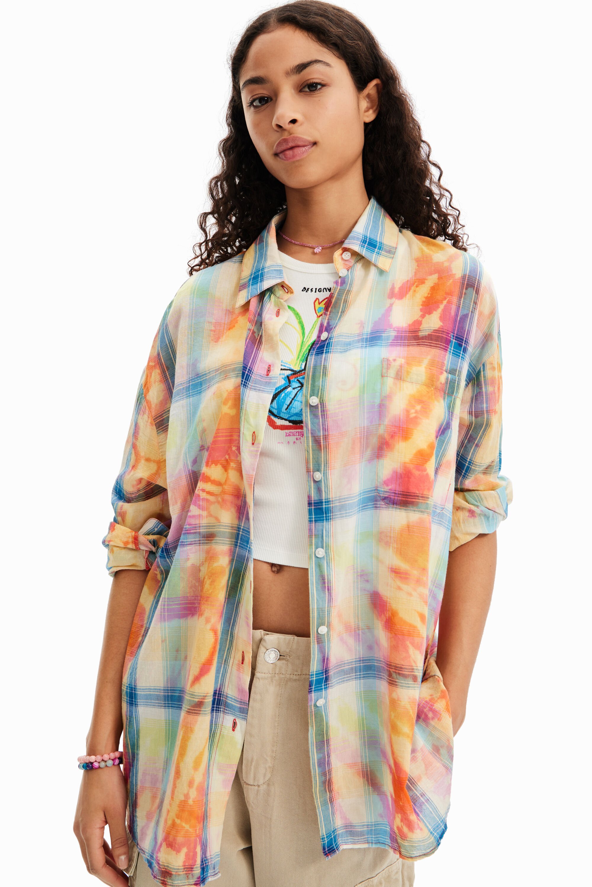 Chemise oversize carreaux tie and dye