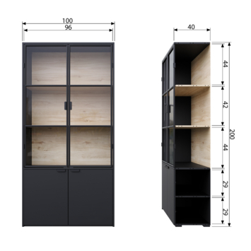 WOOOD Vitrinekast Sivan zwart grenenhout 200 x 100 x 40 cm