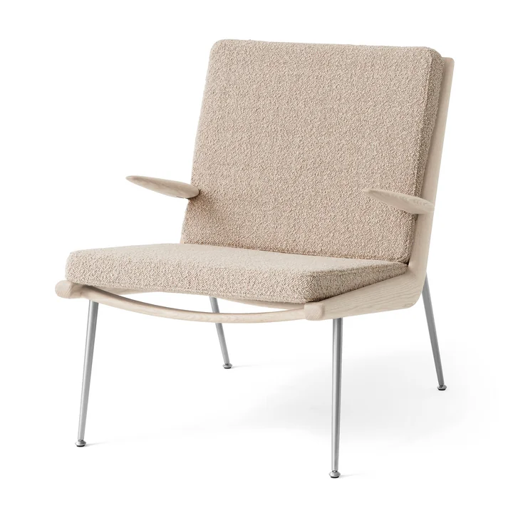 &Tradition - Boomerang HM2 Loungechair, Gestell Eiche geseift / Beine Edelstahl, beige (Karakorum 003)