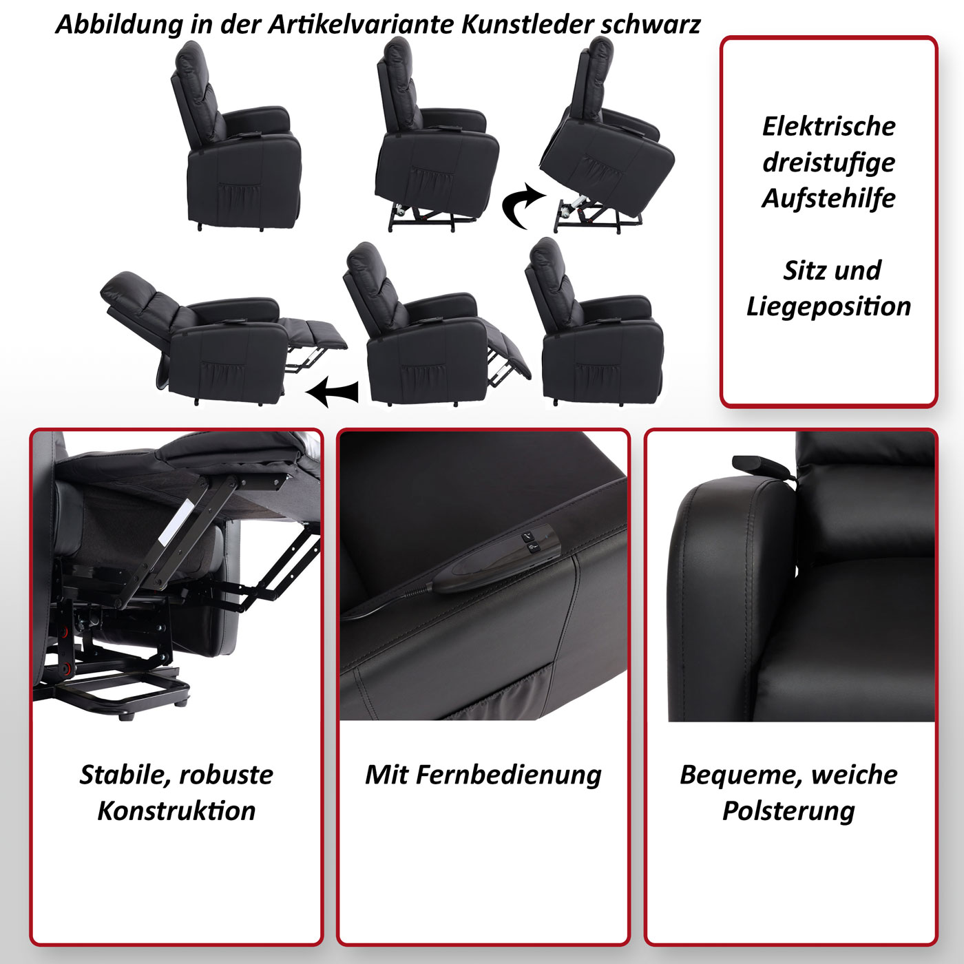Fernsehsessel MCW-K62, Sessel Relaxsessel TV-Sessel Liege, Liegefunktion Aufstehhilfe, Metall Kunstleder ~ grau