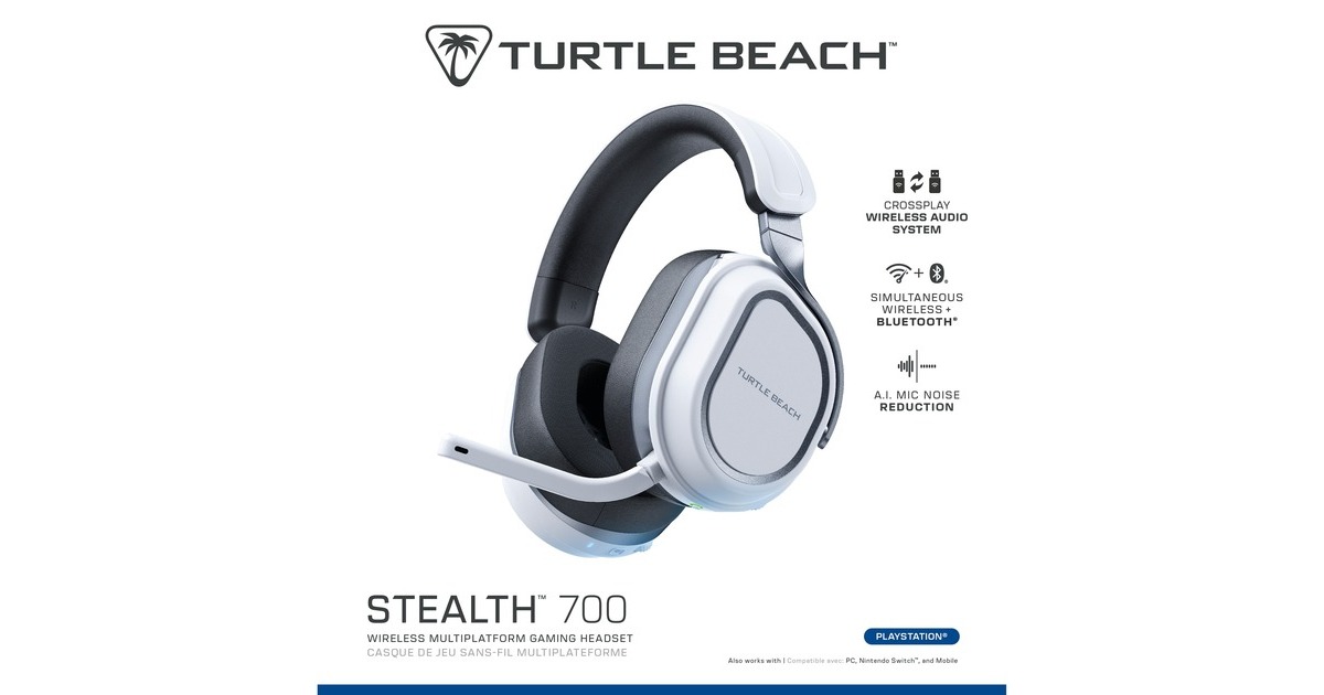 Turtle BeachStealth 700P Gen 3 draadloze gamingheadset over-ear   (Wit, PlayStation®, PC, Steam Deck en mobiel, 2,4GHz, Bluetooth 5.2)
