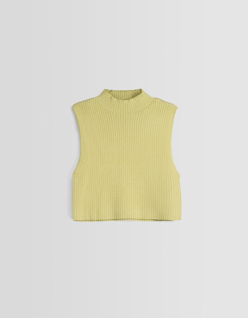 Blusa de malha sem mangas com gola alta