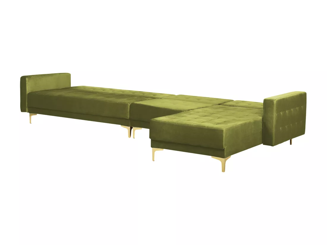 Canapé modulable côté droite en velours vert avec ottoman ABERDEEN