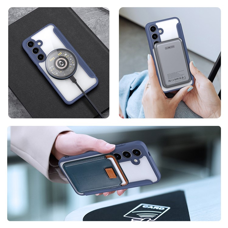 Samsung Galaxy S24 Hybrid Leder Tasche   Kunststoff Rückseite - Blau / Transparent