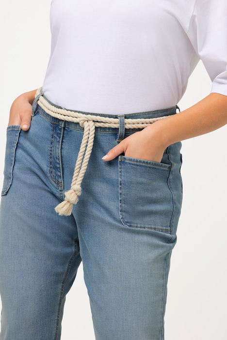 Jeans Marie, Fransensaum, Kordelgürtel, weites Bein