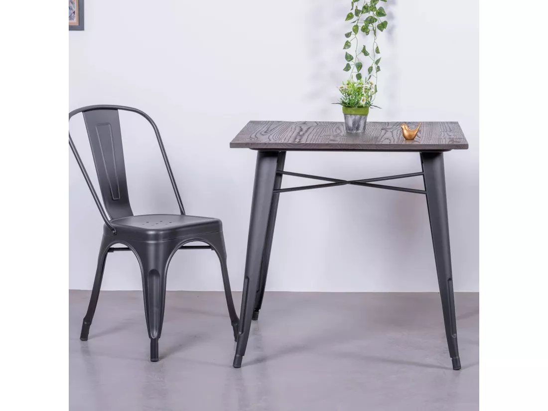 Table industrielle en acier noir et bois foncé - Bistro - Noir