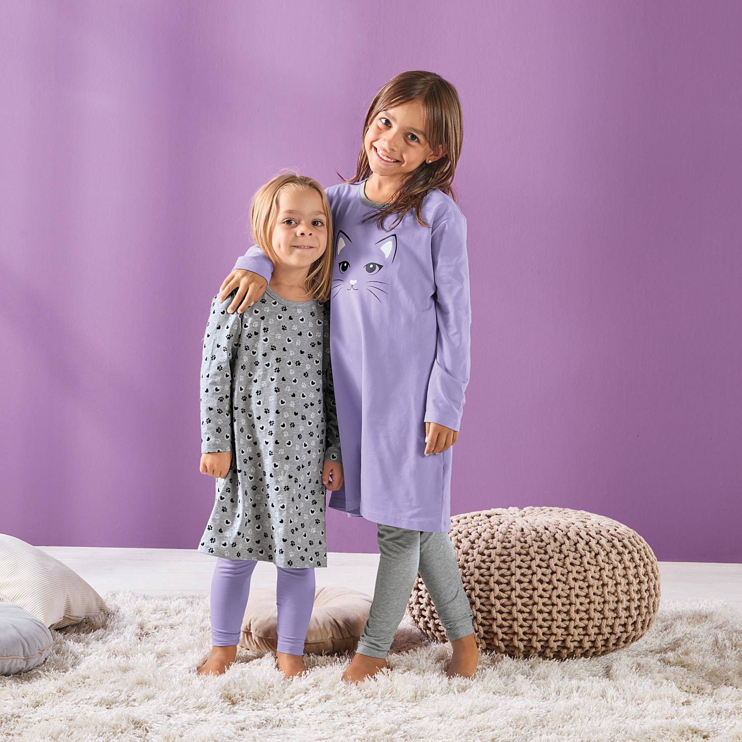 Erwin Müller Single-Jersey Kinder-Nachthemd mit Leggings im 2er-Pack