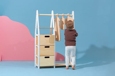 Duck Woodworks Knaggrekke med Skuffer, Hvit