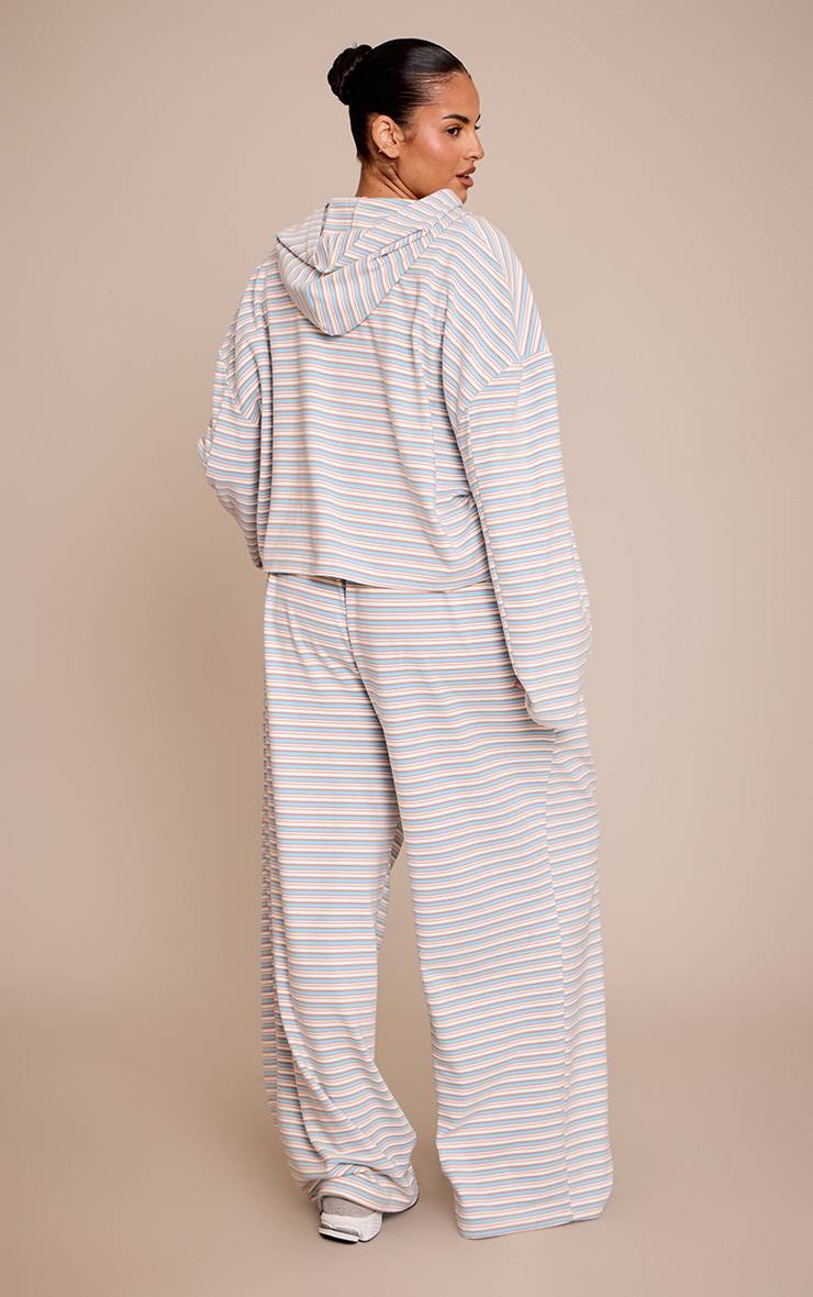 Bleu Clair Ensemble Coordonné Jogging Jambe Droite En Molleton Doux Rayé Grande Taille