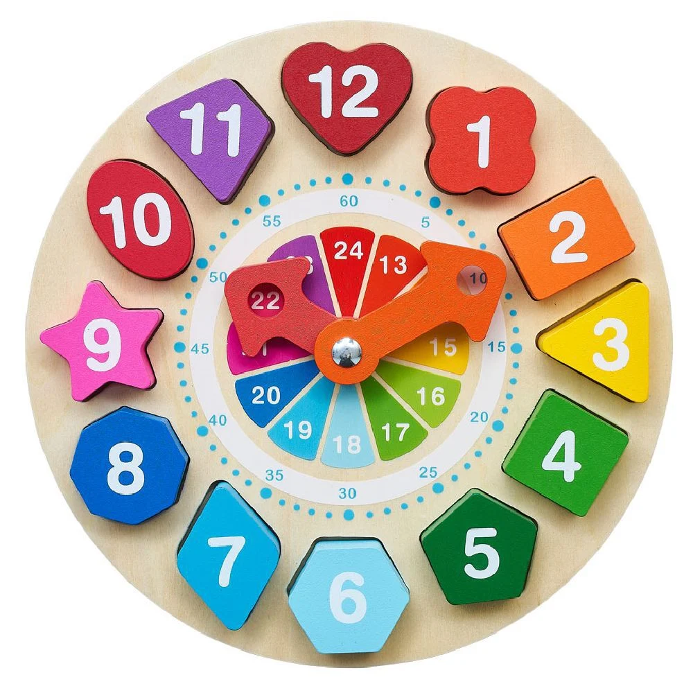 Horloge éducative avec formes à encastrer en bois