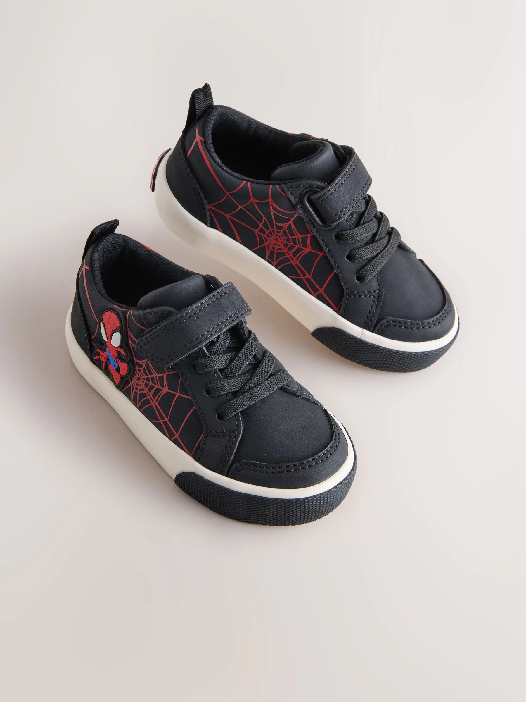 Zwart/Rood Spiderman - Sneakers met klittenbandsluiting en elastische veters