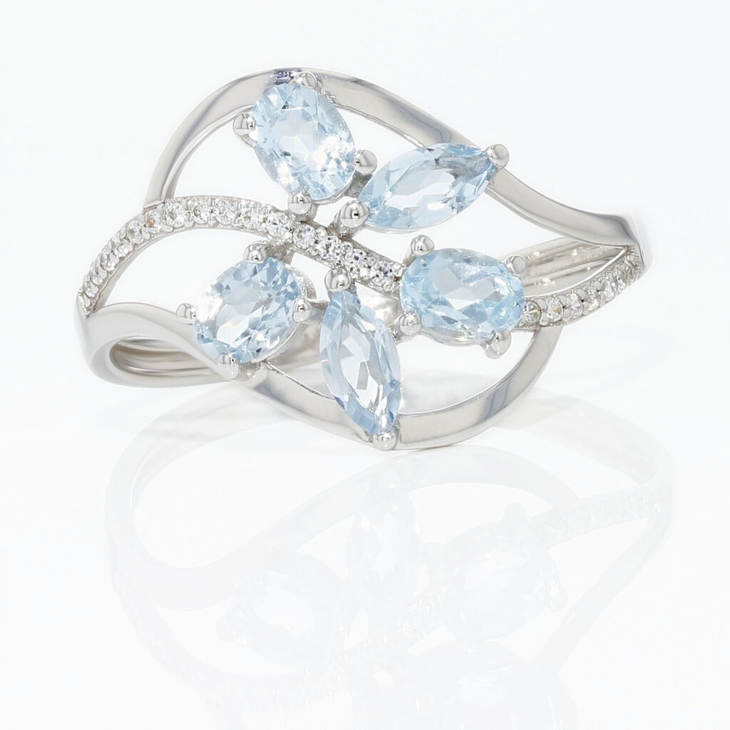 Bague Orchidee Or Blanc Topaze Oxyde De Zirconium