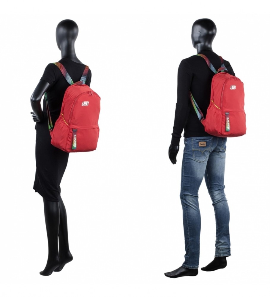 Mochila Skechers com bolso interno para tablet iPad S894 Vermelha - 30x46x15cm -