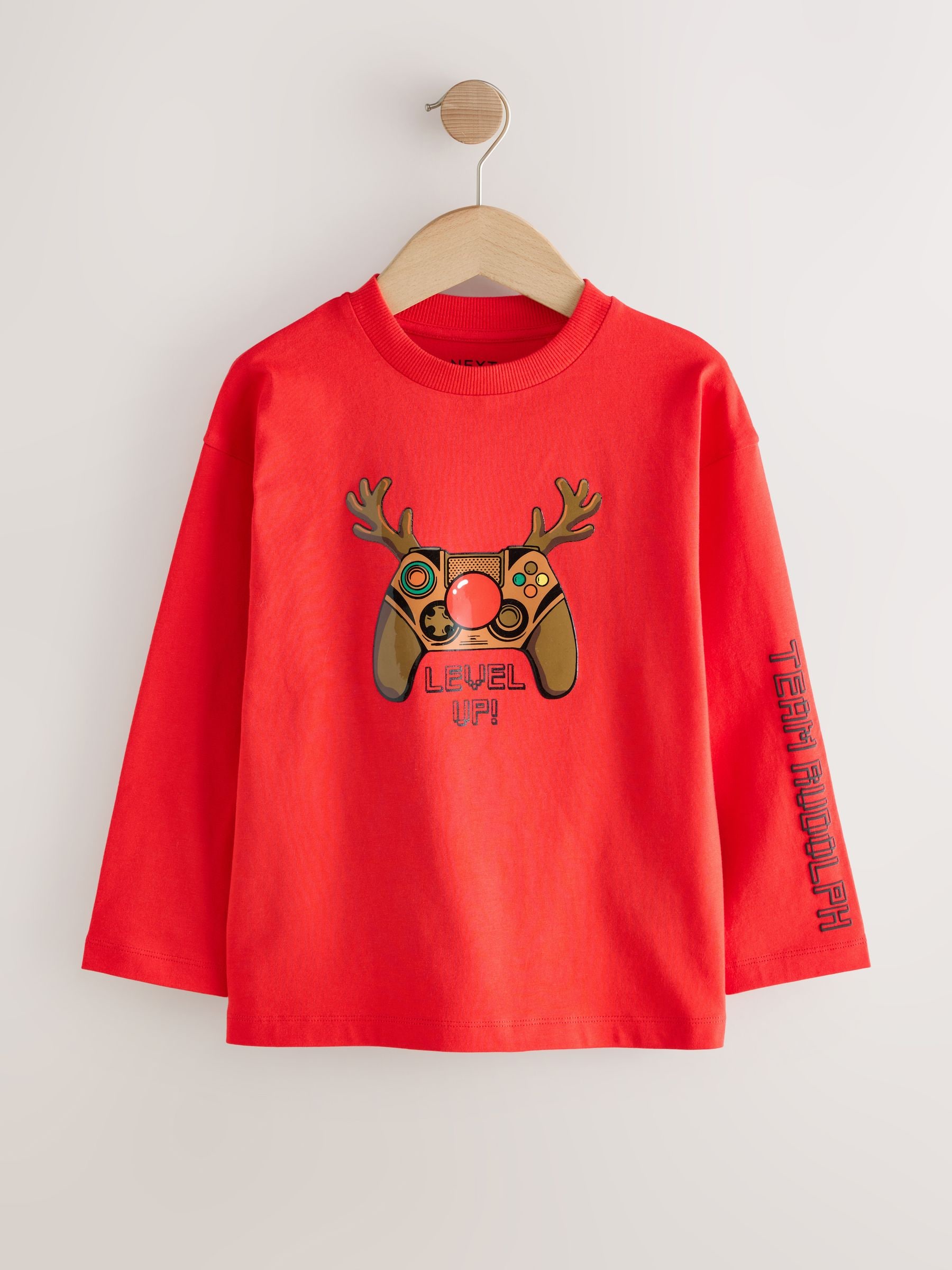 Rood met controller - Kerstmis T-shirt met Lange mouwen (3-16jr)