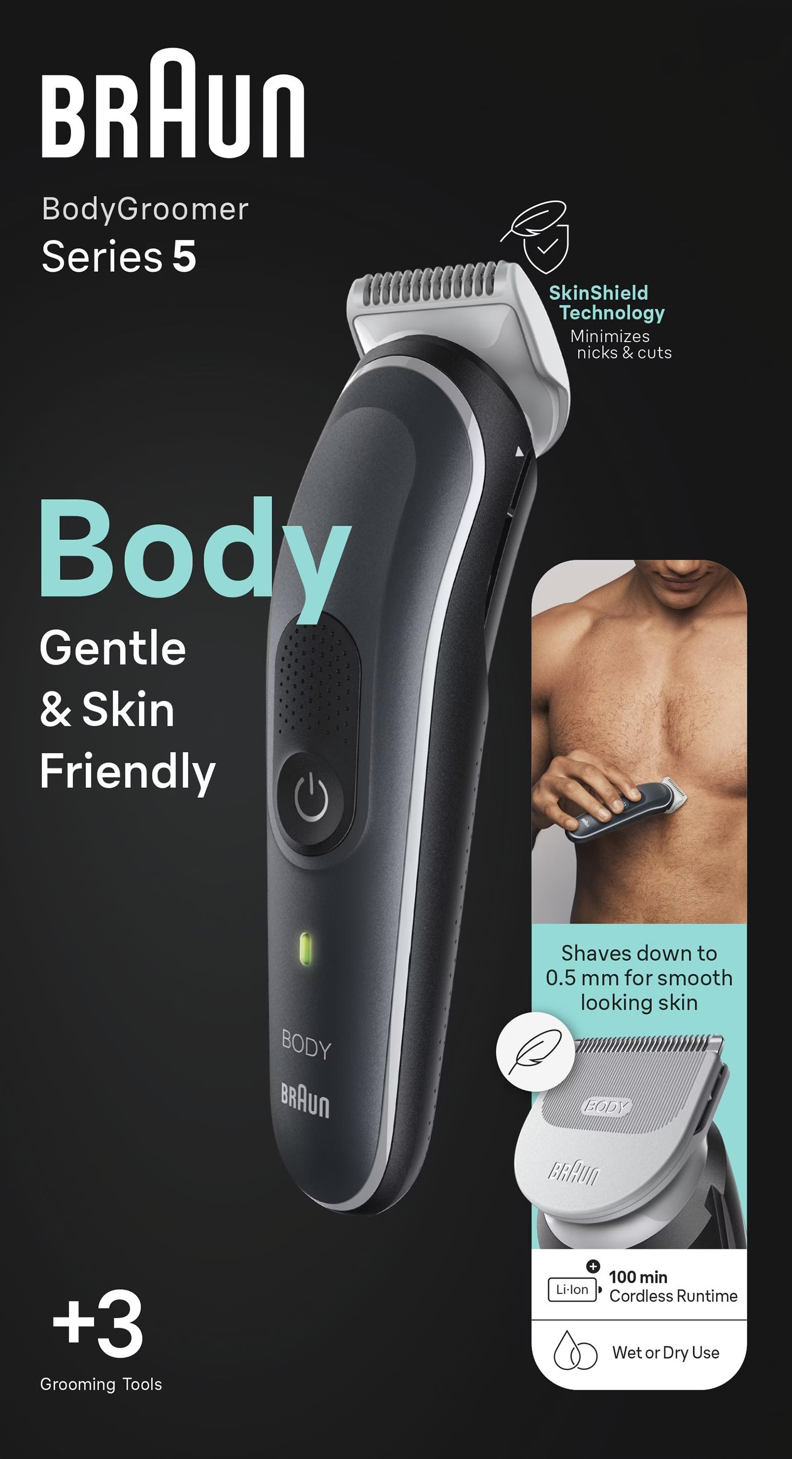 Series 5 Bodygroomer Elektrischer Haarschneider Haar Trimmer Akku Rasierer mit 3 Aufsätzen (BG5340) - Schwarz / Grau