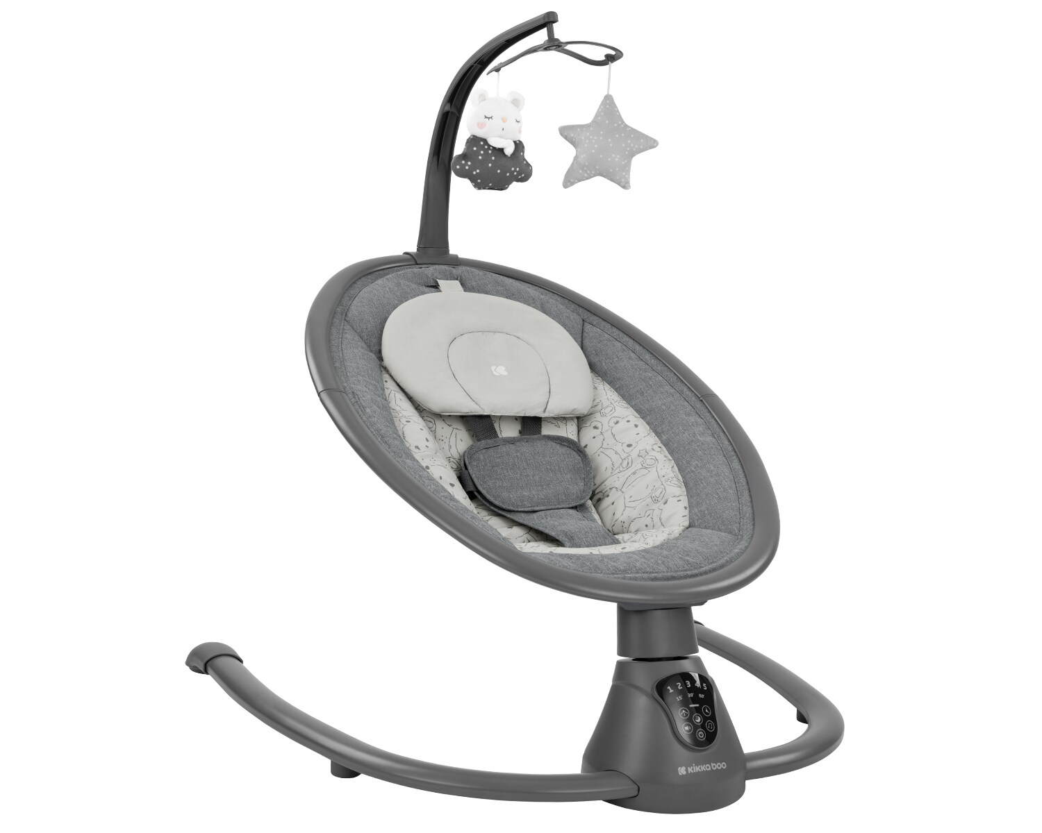 Kikkaboo elektrische Babywippe Twiddle, Schaukelfunktion, Fernbedienung, Timer dunkelgrau