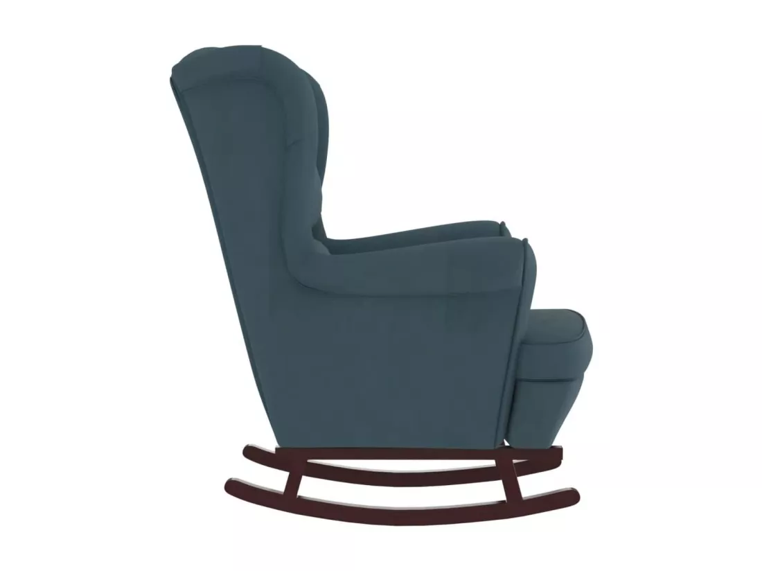 Chaise à bascule avec pieds en bois et tabouret Bleu Velours